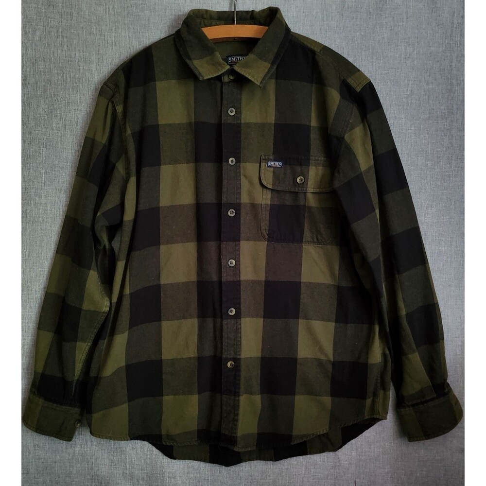 Smith's Workwear Green Buffalo Plaid Flannel Shirt Large L Gorpcore Grunge